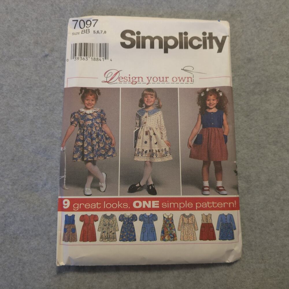 Simplicity‎ 7097 Girls Dress Pattern Size 5-8 BB Design Your Own 9 Styles Easy